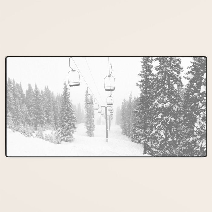 Empty Chairlift // Alone on the Mountain at Copper Whiteout Conditions Foggy Snowfall Desk Mat Gallery Image 3