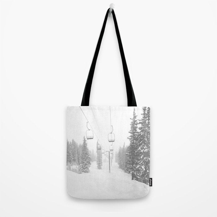 Empty Chairlift // Alone on the Mountain at Copper Whiteout Conditions Foggy Snowfall Tote Bag Gallery Image 2