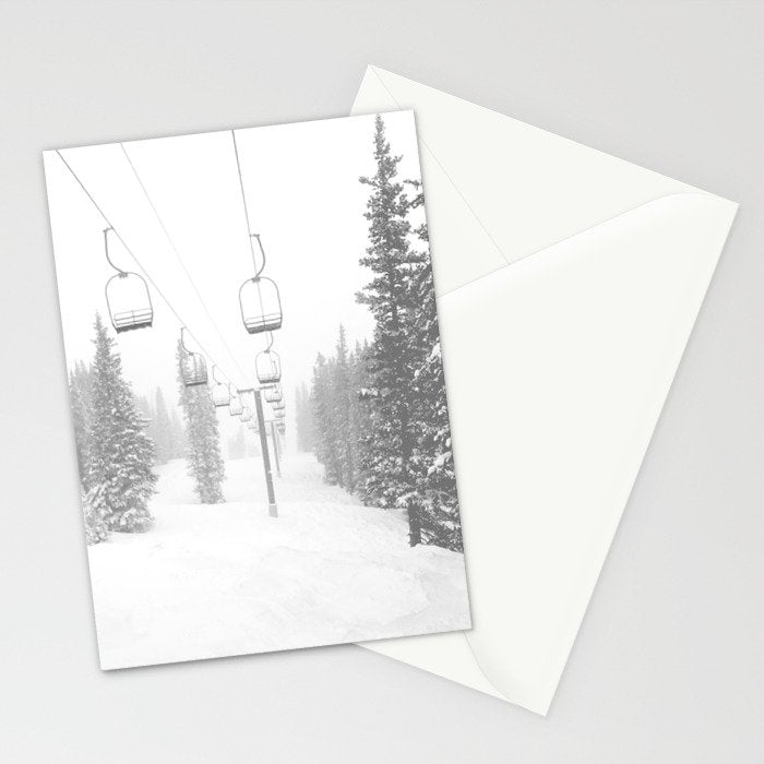 Empty Chairlift // Alone on the Mountain at Copper Whiteout Conditions Foggy Snowfall Stationery Card Gallery Image 2