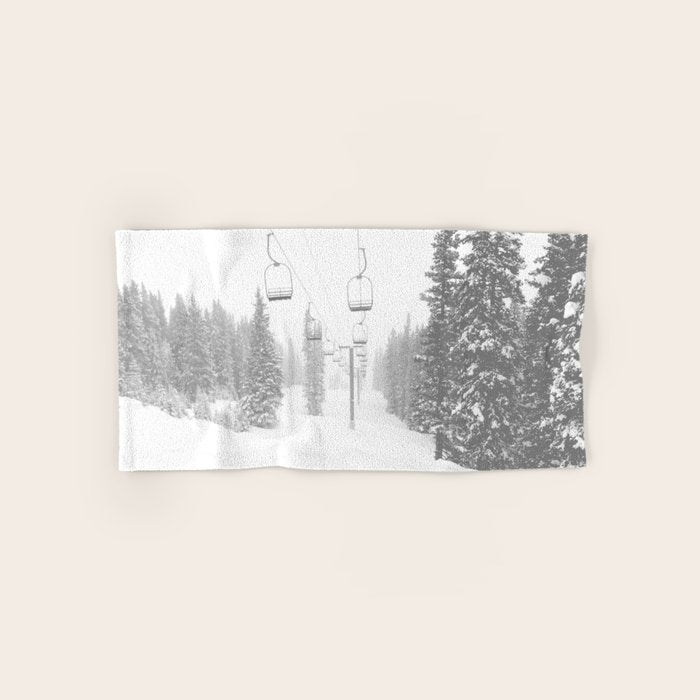 Empty Chairlift // Alone on the Mountain at Copper Whiteout Conditions Foggy Snowfall Bath Towel Gallery Image 1