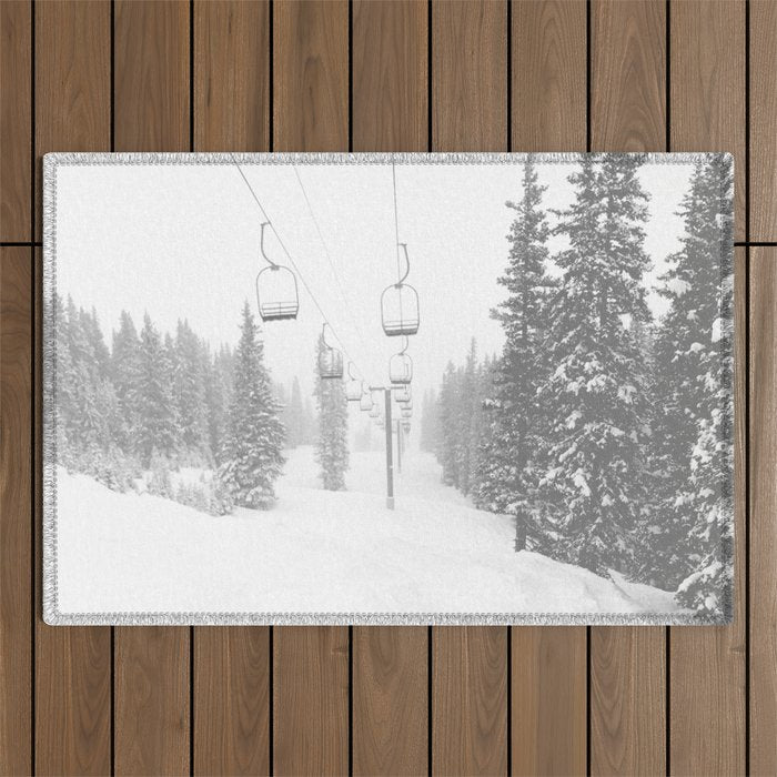 Empty Chairlift // Alone on the Mountain at Copper Whiteout Conditions Foggy Snowfall Outdoor Rug Gallery Image 1