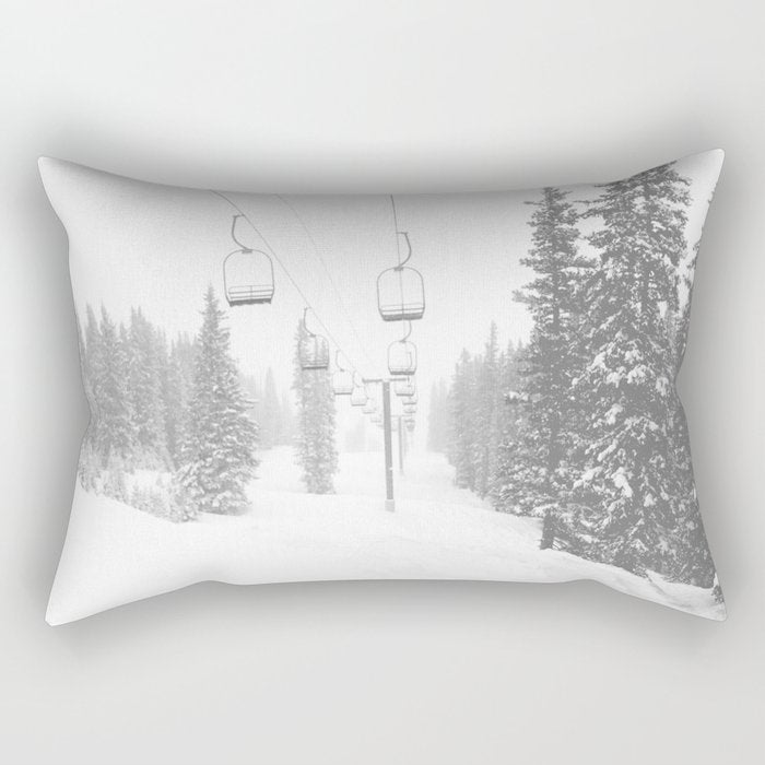 Empty Chairlift // Alone on the Mountain at Copper Whiteout Conditions Foggy Snowfall Rectangular Pillow Gallery Image 2