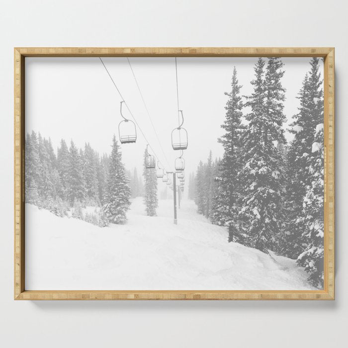 Empty Chairlift // Alone on the Mountain at Copper Whiteout Conditions Foggy Snowfall Serving Tray Gallery Image 1