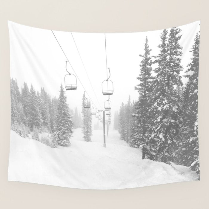 Empty Chairlift // Alone on the Mountain at Copper Whiteout Conditions Foggy Snowfall Wall Tapestry Gallery Image 1