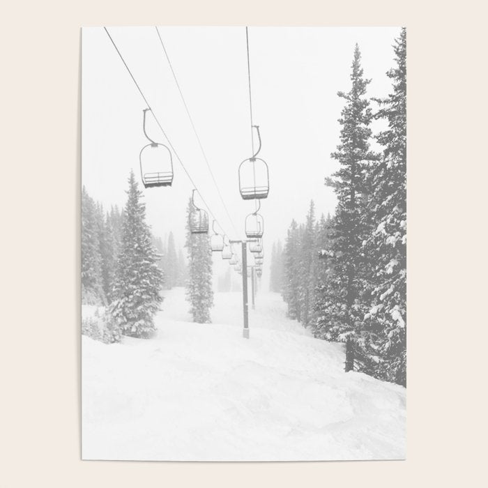 Empty Chairlift // Alone on the Mountain at Copper Whiteout Conditions Foggy Snowfall Poster Gallery Image 4