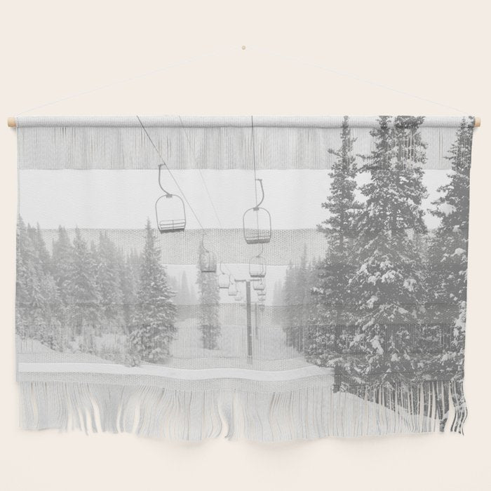 Empty Chairlift // Alone on the Mountain at Copper Whiteout Conditions Foggy Snowfall Wall Hanging Gallery Image 1