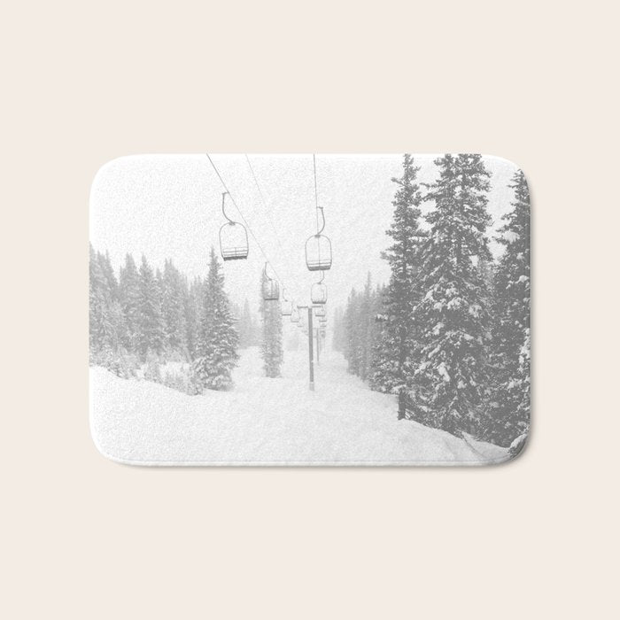 Empty Chairlift // Alone on the Mountain at Copper Whiteout Conditions Foggy Snowfall Bath Mat Gallery Image 1