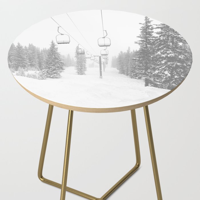 Empty Chairlift // Alone on the Mountain at Copper Whiteout Conditions Foggy Snowfall Side Table Gallery Image 2
