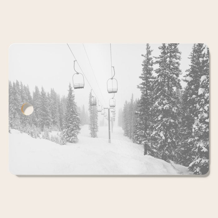 Empty Chairlift // Alone on the Mountain at Copper Whiteout Conditions Foggy Snowfall Cutting Board Gallery Image 1