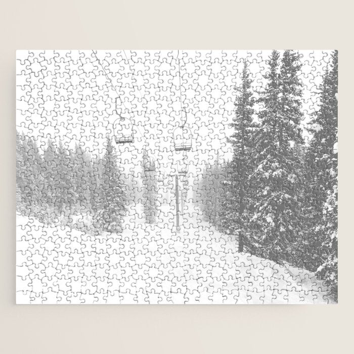 Empty Chairlift // Alone on the Mountain at Copper Whiteout Conditions Foggy Snowfall Jigsaw Puzzle Gallery Image 1
