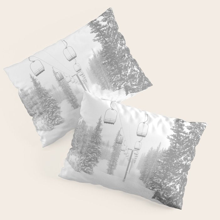 Empty Chairlift // Alone on the Mountain at Copper Whiteout Conditions Foggy Snowfall Pillow Sham Gallery Image 3