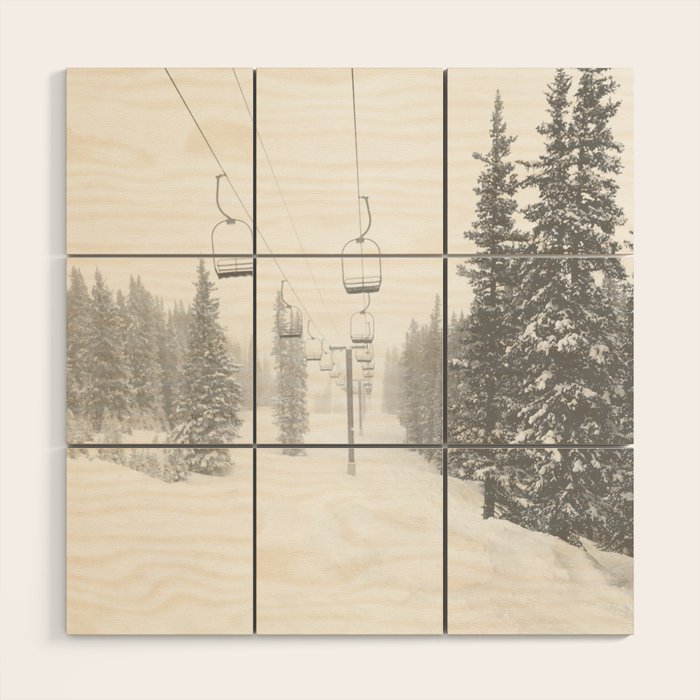 Empty Chairlift // Alone on the Mountain at Copper Whiteout Conditions Foggy Snowfall Wood Wall Art Gallery Image 1