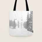 Empty Chairlift // Alone on the Mountain at Copper Whiteout Conditions Foggy Snowfall Tote Bag Gallery Image 1