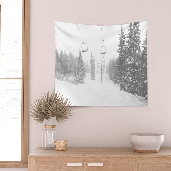 Empty Chairlift // Alone on the Mountain at Copper Whiteout Conditions Foggy Snowfall Wall Tapestry Gallery Image 2