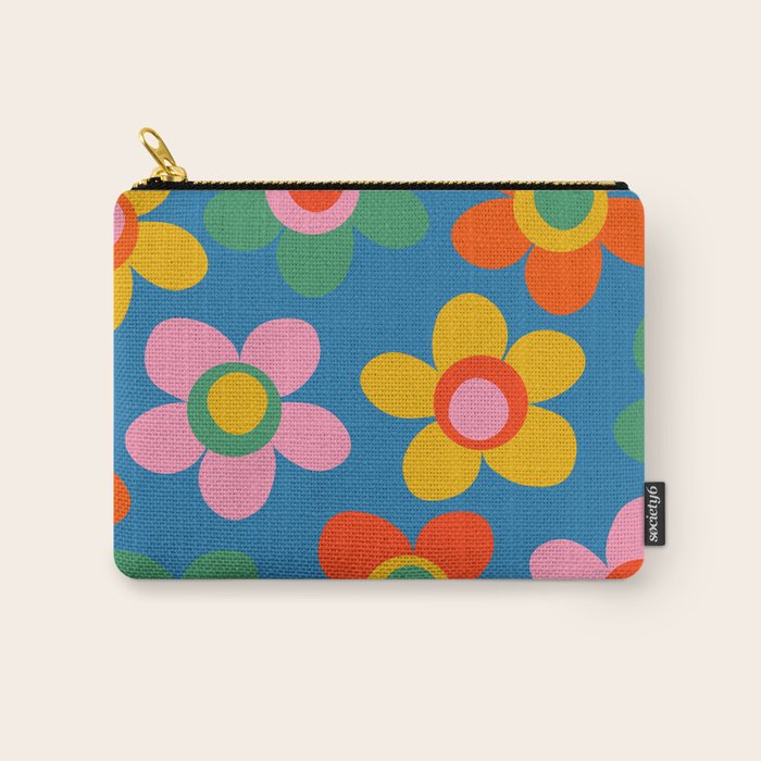Maisie Flowers Cheerful Floral Pattern Blue Green Orange Yellow Pink Carry All Pouch Gallery Image 1