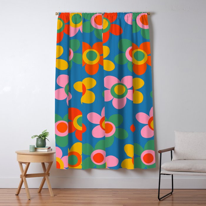 Maisie Flowers Cheerful Floral Pattern Blue Green Orange Yellow Pink Window Curtain Gallery Image 5