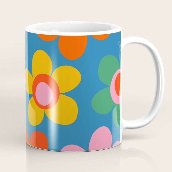 Maisie Flowers Cheerful Floral Pattern Blue Green Orange Yellow Pink Coffee Mug Gallery Image 1