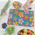 Maisie Flowers Cheerful Floral Pattern Blue Green Orange Yellow Pink Cutting Board Gallery Image 2
