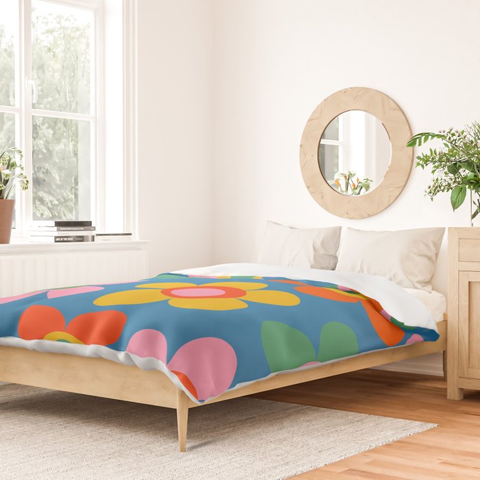 Maisie Flowers Cheerful Floral Pattern Blue Green Orange Yellow Pink Duvet Cover Gallery Image 2