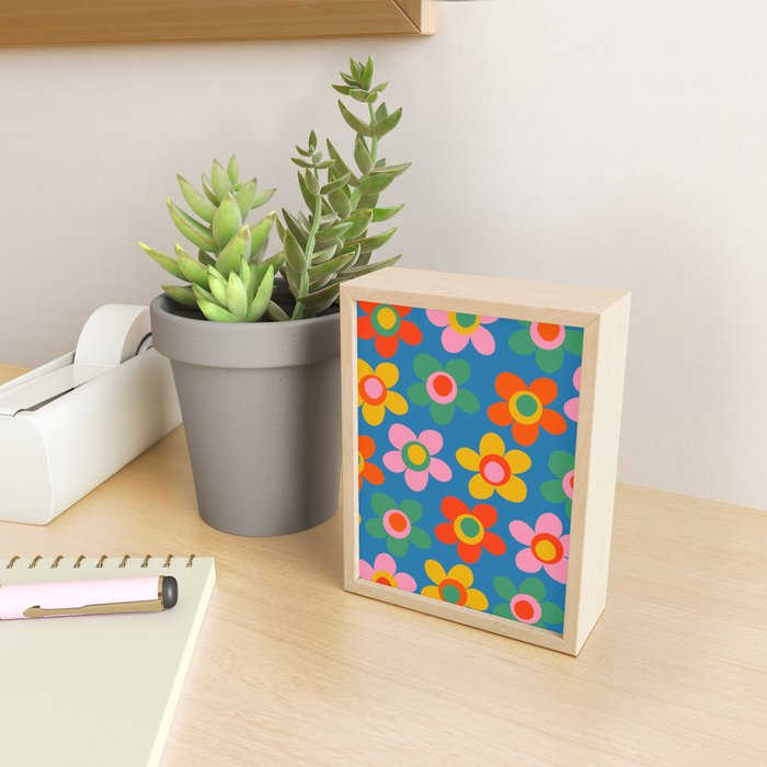 Maisie Flowers Cheerful Floral Pattern Blue Green Orange Yellow Pink Mini Art Print Gallery Image 2