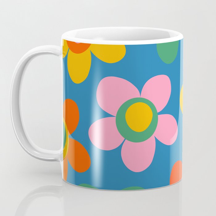 Maisie Flowers Cheerful Floral Pattern Blue Green Orange Yellow Pink Coffee Mug Gallery Image 3