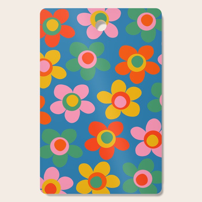 Maisie Flowers Cheerful Floral Pattern Blue Green Orange Yellow Pink Cutting Board Gallery Image 1