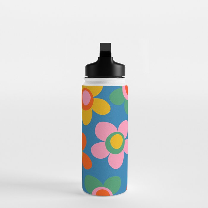 Maisie Flowers Cheerful Floral Pattern Blue Green Orange Yellow Pink Water Bottle Gallery Image 3