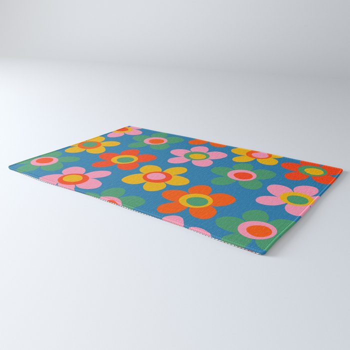 Maisie Flowers Cheerful Floral Pattern Blue Green Orange Yellow Pink Rug Gallery Image 3
