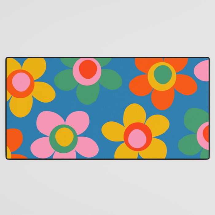 Maisie Flowers Cheerful Floral Pattern Blue Green Orange Yellow Pink Desk Mat Gallery Image 3