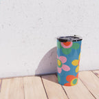 Maisie Flowers Cheerful Floral Pattern Blue Green Orange Yellow Pink Travel Mug Gallery Image 4