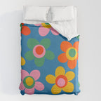 Maisie Flowers Cheerful Floral Pattern Blue Green Orange Yellow Pink Duvet Cover Gallery Image 6