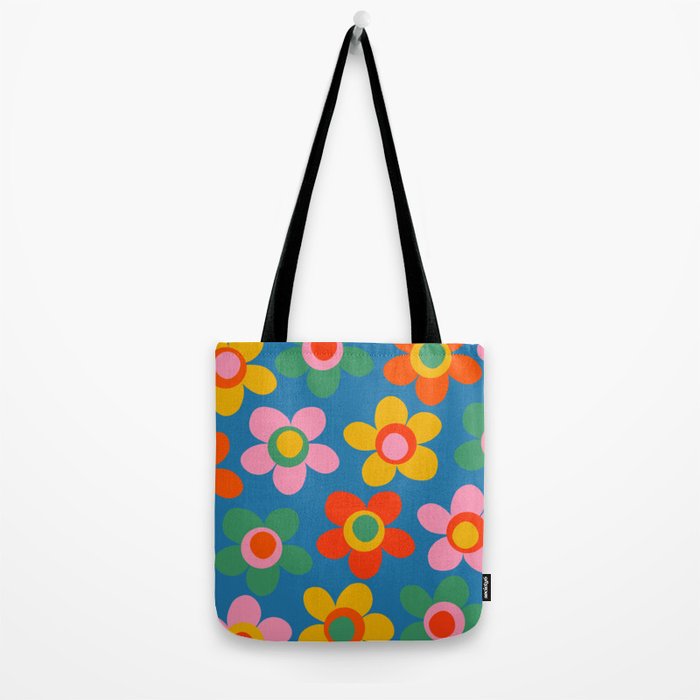 Maisie Flowers Cheerful Floral Pattern Blue Green Orange Yellow Pink Tote Bag Gallery Image 2