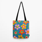 Maisie Flowers Cheerful Floral Pattern Blue Green Orange Yellow Pink Tote Bag Gallery Image 2
