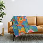 Maisie Flowers Cheerful Floral Pattern Blue Green Orange Yellow Pink Throw Blanket Gallery Image 1
