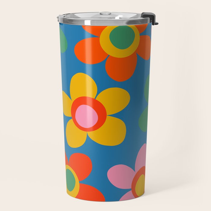 Maisie Flowers Cheerful Floral Pattern Blue Green Orange Yellow Pink Travel Mug Gallery Image 2