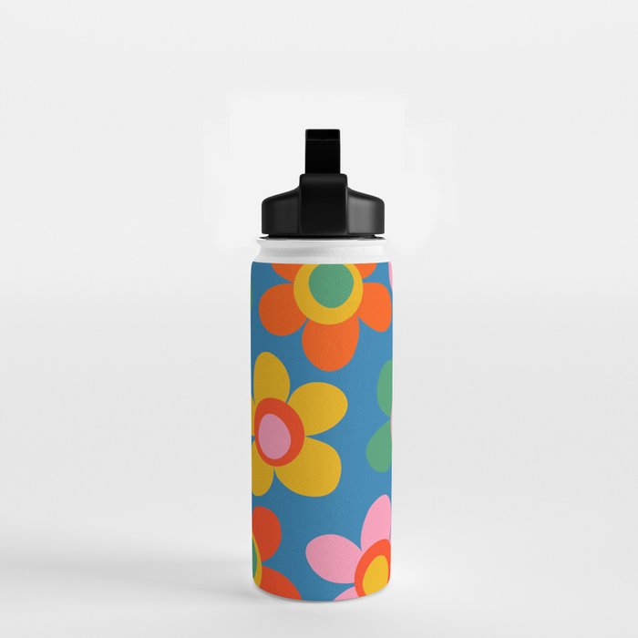 Maisie Flowers Cheerful Floral Pattern Blue Green Orange Yellow Pink Water Bottle Gallery Image 2