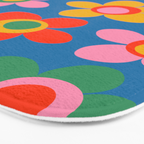 Maisie Flowers Cheerful Floral Pattern Blue Green Orange Yellow Pink Bath Mat Gallery Image 3
