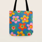 Maisie Flowers Cheerful Floral Pattern Blue Green Orange Yellow Pink Tote Bag Gallery Image 1