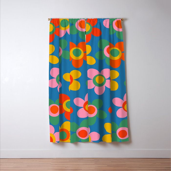Maisie Flowers Cheerful Floral Pattern Blue Green Orange Yellow Pink Window Curtain Gallery Image 3