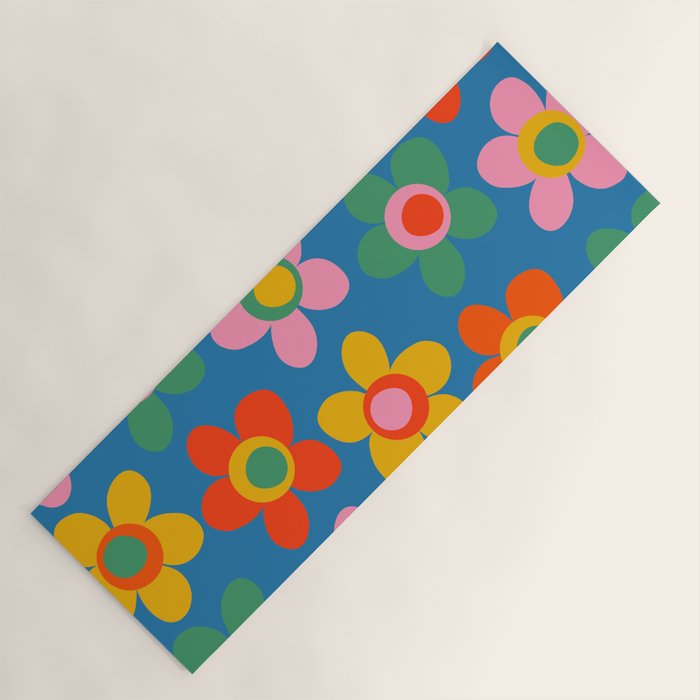Maisie Flowers Cheerful Floral Pattern Blue Green Orange Yellow Pink Yoga Mat Gallery Image 1