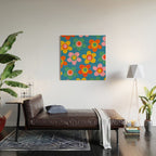 Maisie Flowers Cheerful Floral Pattern Blue Green Orange Yellow Pink Wood Wall Art Gallery Image 2