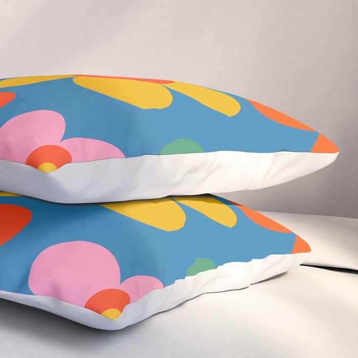 Maisie Flowers Cheerful Floral Pattern Blue Green Orange Yellow Pink Pillow Sham Gallery Image 3