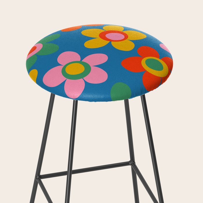 Maisie Flowers Cheerful Floral Pattern Blue Green Orange Yellow Pink Stool Gallery Image 2