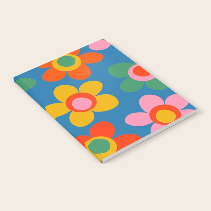 Maisie Flowers Cheerful Floral Pattern Blue Green Orange Yellow Pink Notebook Gallery Image 2