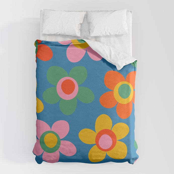 Maisie Flowers Cheerful Floral Pattern Blue Green Orange Yellow Pink Duvet Cover Gallery Image 1