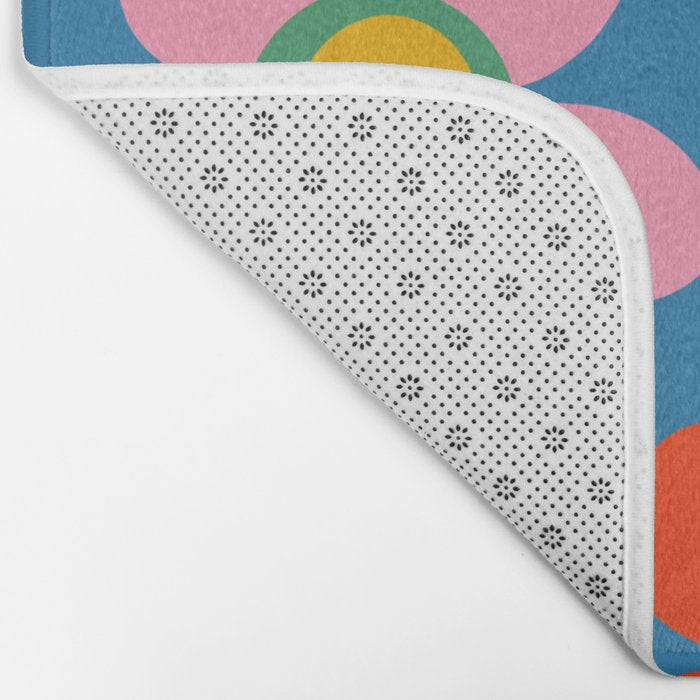 Maisie Flowers Cheerful Floral Pattern Blue Green Orange Yellow Pink Bath Mat Gallery Image 2