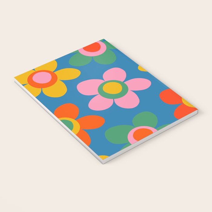 Maisie Flowers Cheerful Floral Pattern Blue Green Orange Yellow Pink Notebook Gallery Image 3