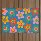 Maisie Flowers Cheerful Floral Pattern Blue Green Orange Yellow Pink Outdoor Rug Gallery Image 1