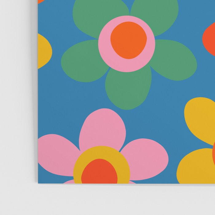 Maisie Flowers Cheerful Floral Pattern Blue Green Orange Yellow Pink Poster Gallery Image 3