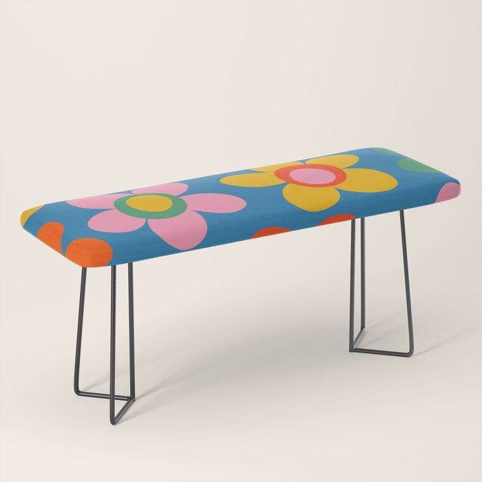 Maisie Flowers Cheerful Floral Pattern Blue Green Orange Yellow Pink Bench Gallery Image 1